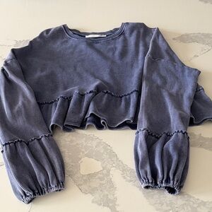 Altar’d State Blue Ruffled Long Sleeve Top size medium